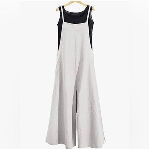 Cream Linen Wide Leg Jumpsuit